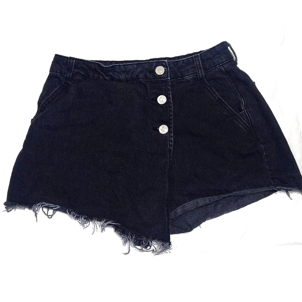 Zara Black Distressed Denim Shorts